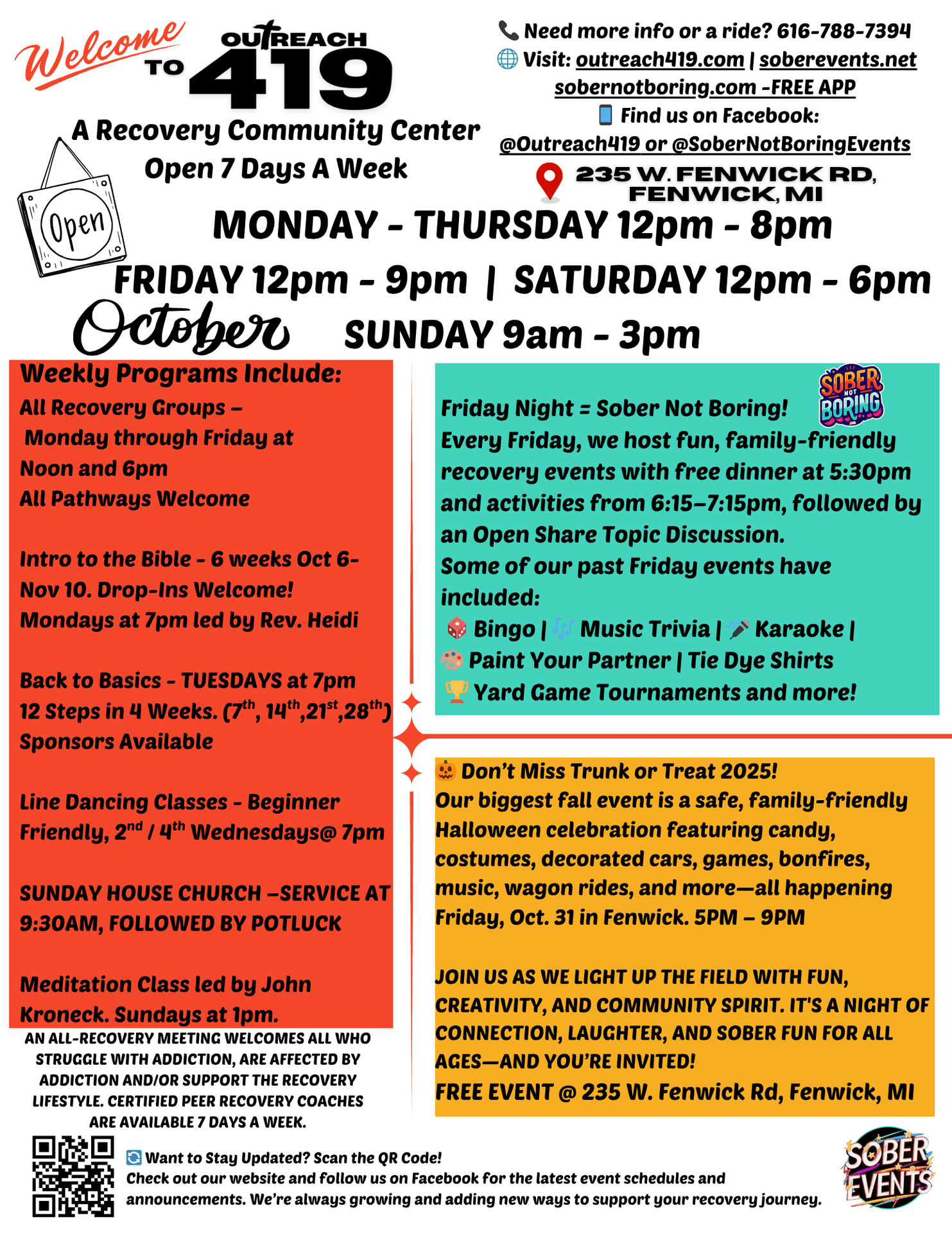 Sober Events Flyer Montcalm Recovery events