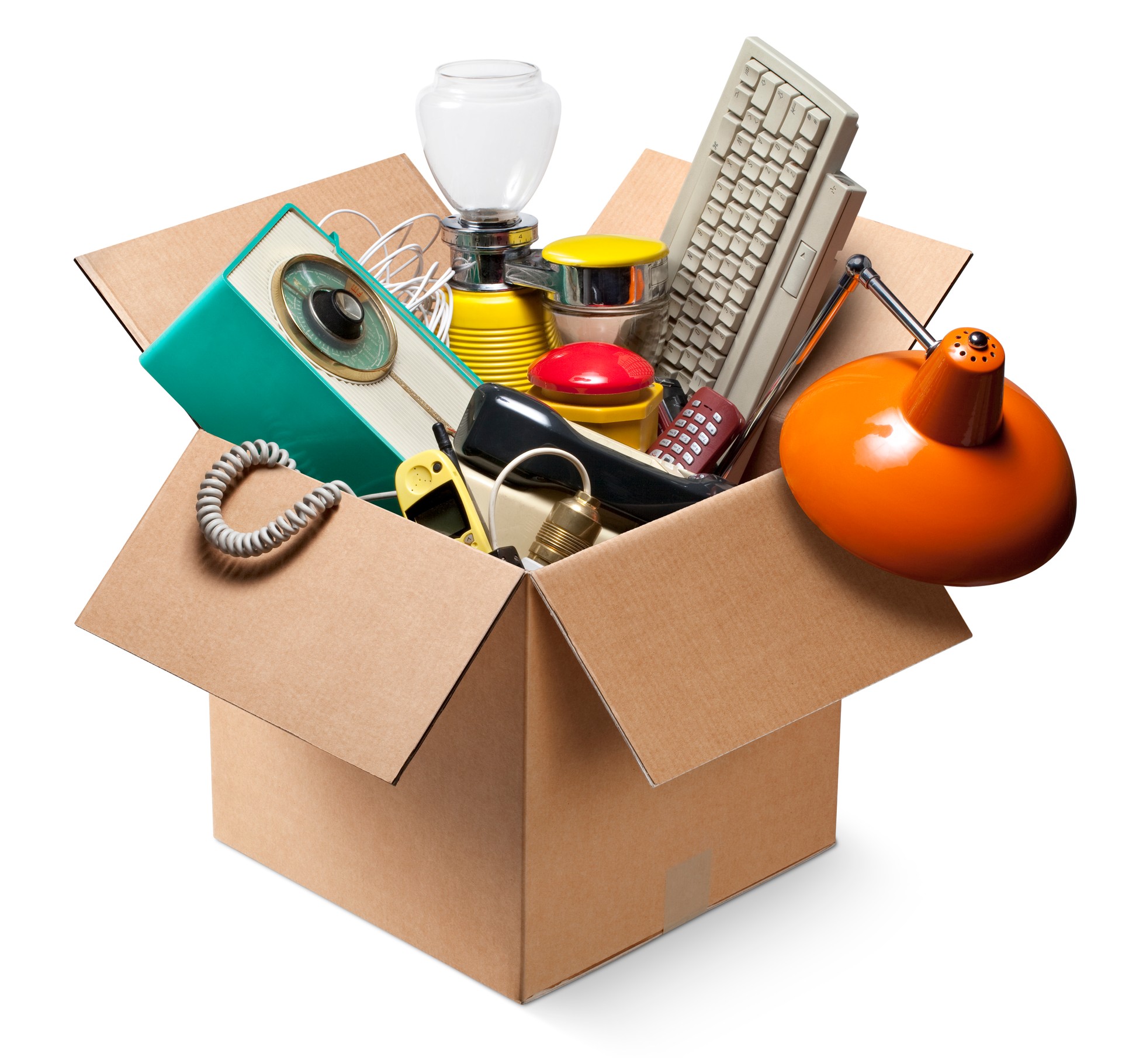 Cardboard box with old electrical appliances